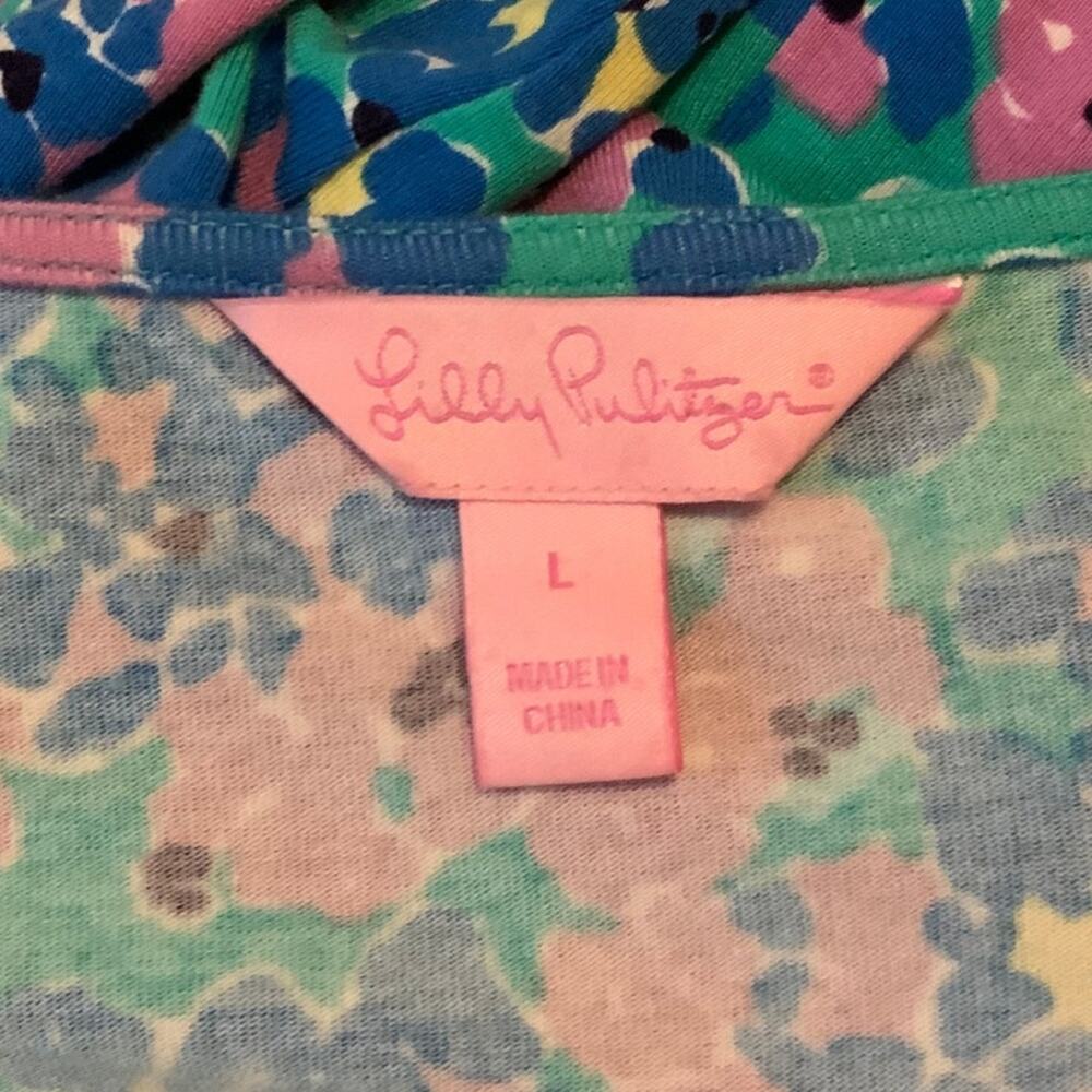 Lilly Pulitzer Floral Maxi Dress Scoop Neck 3/4 Sleeves Green Blue Large - Picture 7 of 9